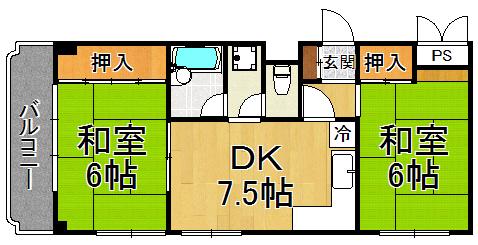 シャルム甲子園2番館(2DK/1階)の間取り写真