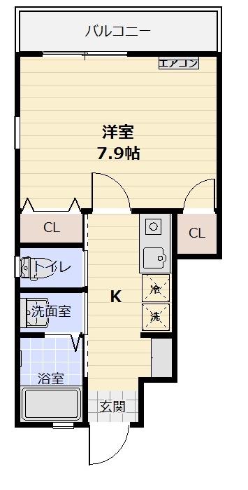エクリュ空港入口(1K/1階)の間取り写真