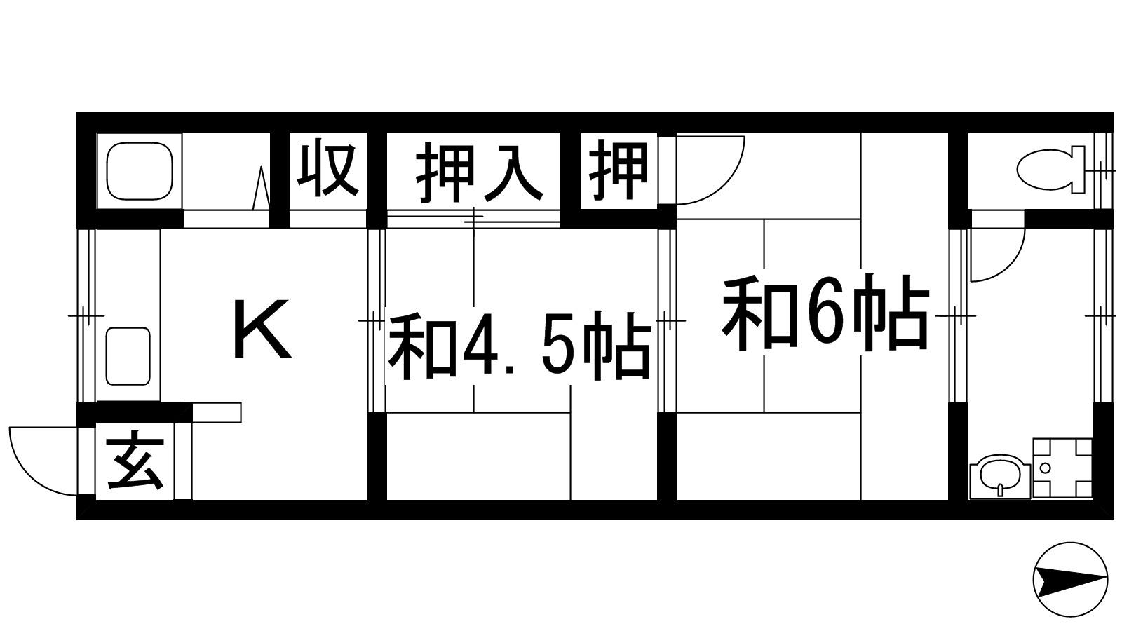 ルールドハウス箕面A棟(2K/2階)の間取り写真
