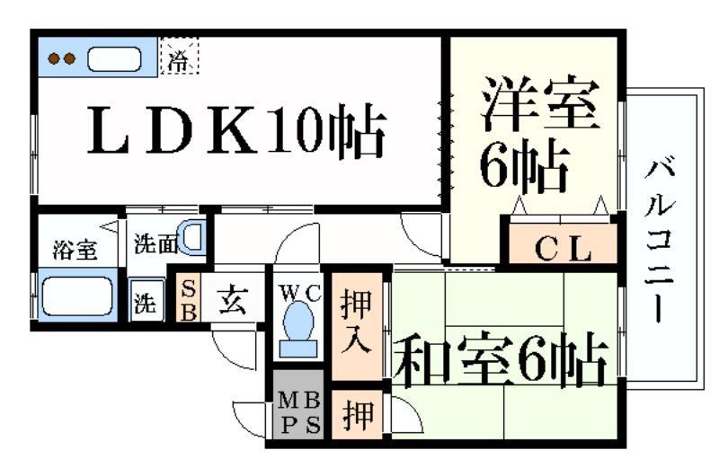 パークサイドツクダ(2LDK/2階)の間取り写真