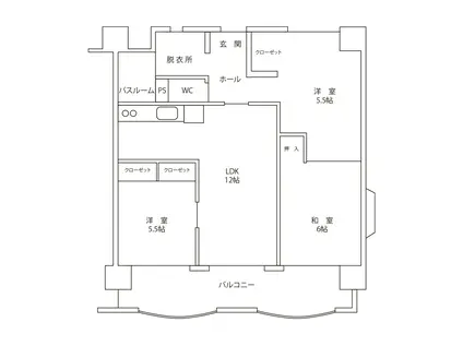 島崎マンション(3LDK/6階)の間取り写真