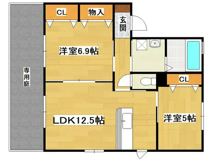 三洋タウン上香月  D棟(2LDK/1階)の間取り写真