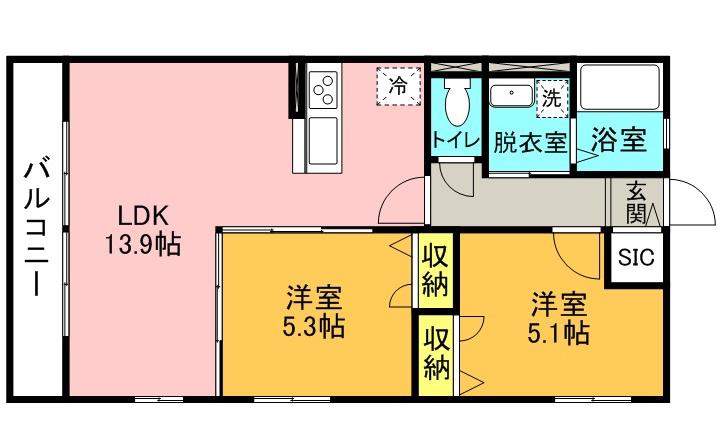 ビュー桜井(2LDK/2階)の間取り写真
