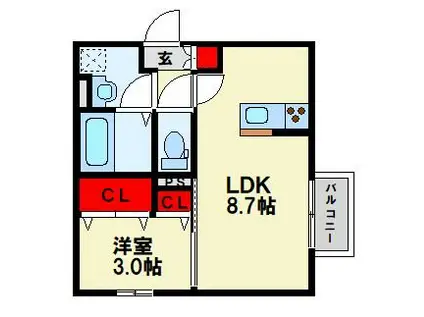 DROOM桜 本城(1LDK/3階)の間取り写真