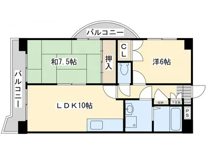 筑豊電気鉄道 今池駅(福岡) 徒歩29分 8階建 築28年(2LDK/3階)の間取り写真