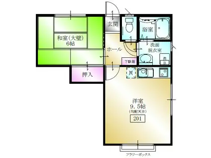 多賀台ヒルズアパート3号棟(1LDK/2階)の間取り写真