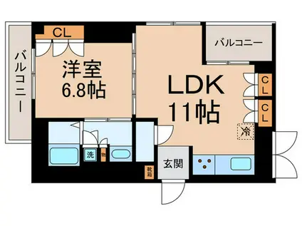 フロンティアテラス目黒(1LDK/4階)の間取り写真