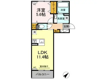 熊本県菊池市 3階建 築4年(1LDK/3階)の間取り写真