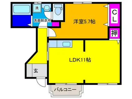 近鉄長野線 喜志駅 徒歩15分 2階建 築22年(1LDK/1階)の間取り写真