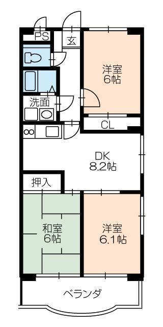 サンアルカディアS(3DK/1階)の間取り写真