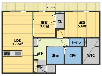 ディーシャンブル南丸之内 B棟(2LDK/2階)の間取り写真