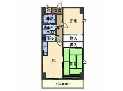 ODNIZ66(2DK/8階)の間取り写真