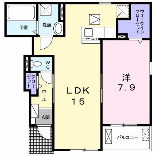 デュオ ルーチェ I(1LDK/1階)の間取り写真