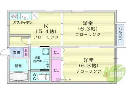 ラフォーレTK(2K/1階)の間取り写真