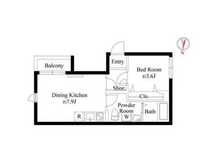 オークプレイス学芸大学(1DK/2階)の間取り写真