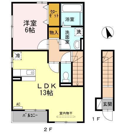 ピースタウン川東(1LDK/2階)の間取り写真