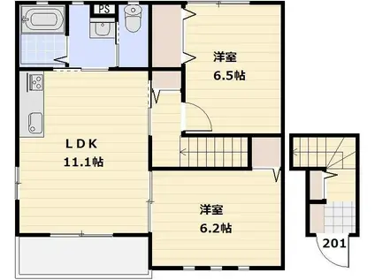 フィカーサ(2LDK/2階)の間取り写真