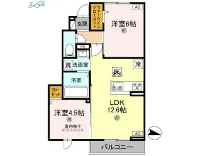 フォーゲルセレーノ B棟(2LDK/1階)の間取り写真