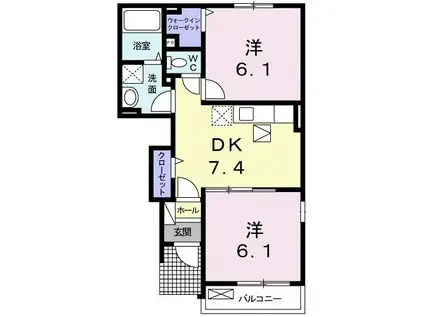 メゾンハナブサII(2DK/1階)の間取り写真