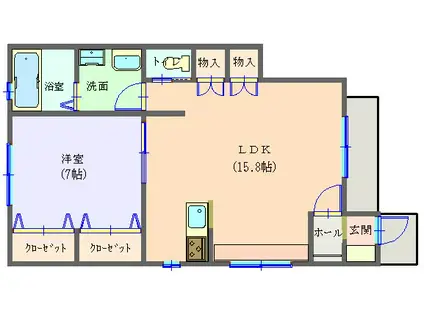 深谷市榛沢アパート(1LDK/1階)の間取り写真