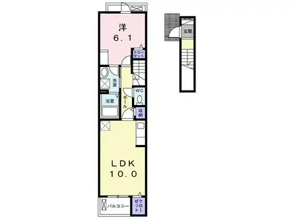 サン・ヴェールII(1LDK/2階)の間取り写真