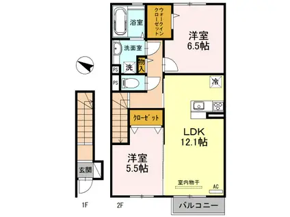 ラ・ヴィくわま B棟(2LDK/2階)の間取り写真