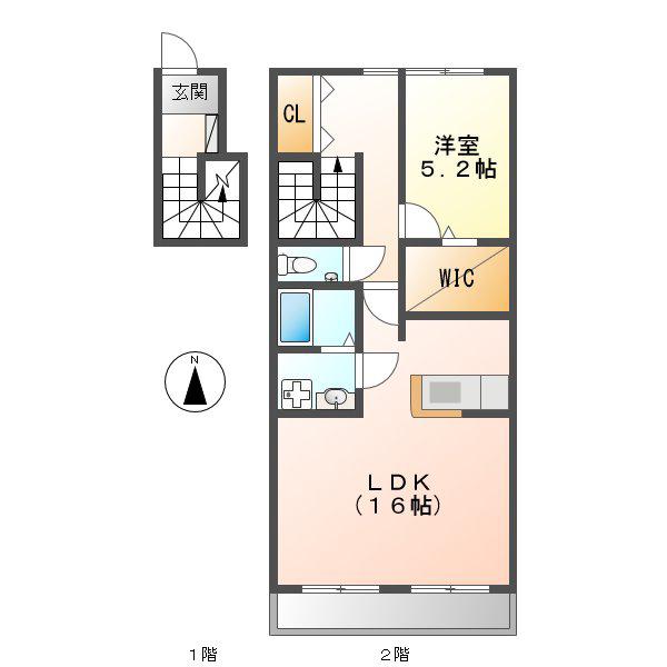 プレシャス・西伏屋(1LDK/2階)の間取り写真