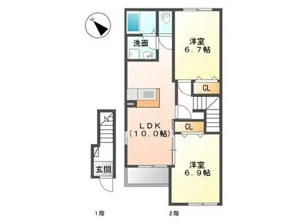 サンガーデンII(2LDK/2階)の間取り写真