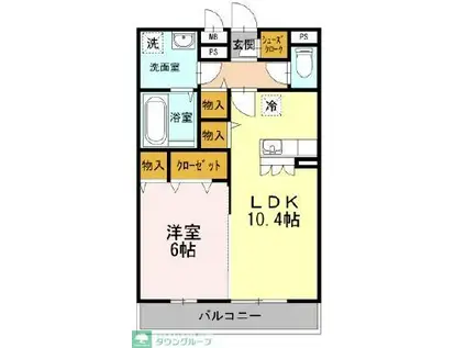 アルカディア湘南(1LDK/2階)の間取り写真