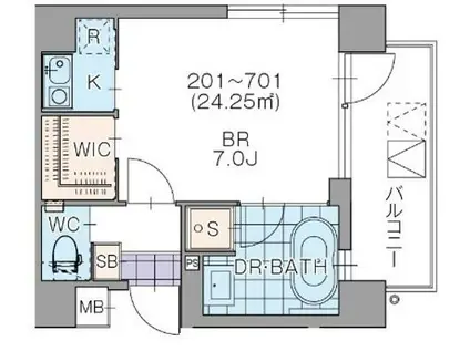 プラティーク桜新町(1K/6階)の間取り写真