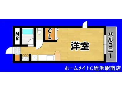 ブライトン室見(ワンルーム/2階)の間取り写真