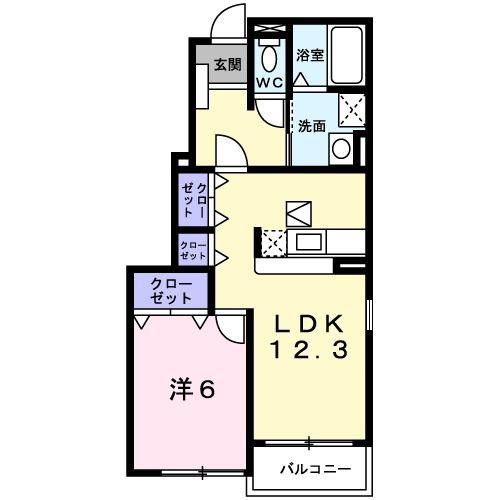 エレガントA(1LDK/1階)の間取り写真