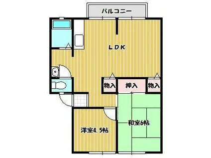 サンビレッジ六番街AD棟(2LDK/2階)の間取り写真