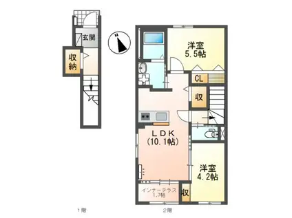 大里戸ノ上1丁目アパート(2LDK/2階)の間取り写真