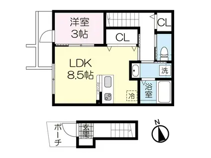 カーサグラシア中江(1LDK/2階)の間取り写真