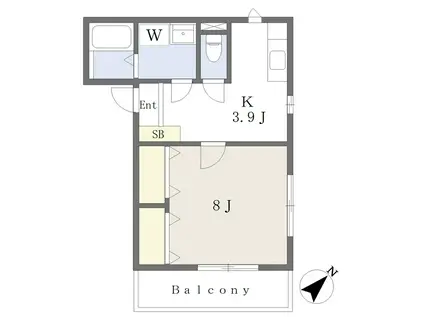 フォレスト二の岡(1K/2階)の間取り写真