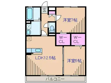 メゾン・アムール弐番館B棟(2LDK/1階)の間取り写真