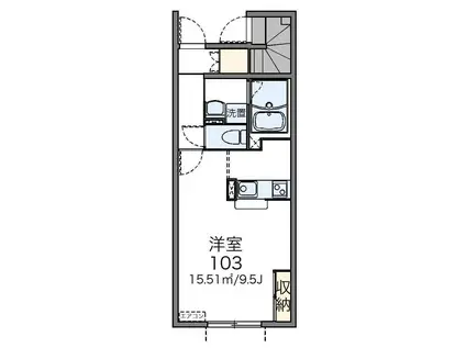 フェリシティ高坂(1K/1階)の間取り写真