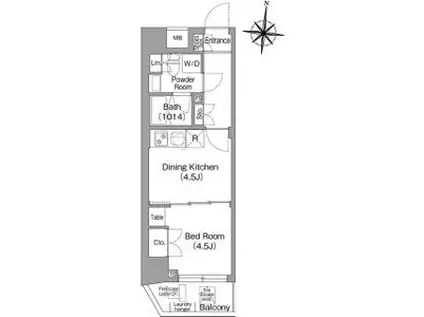 コンフォリア・リヴ木場イーストII(1DK/4階)の間取り写真