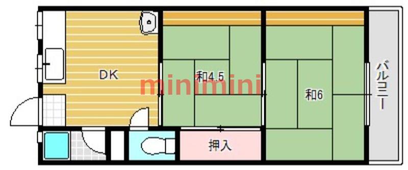 上中条ハイツ(2DK/1階)の間取り写真