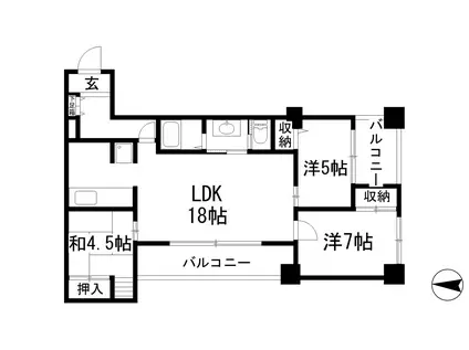 パレ伊丹北2(3LDK/4階)の間取り写真