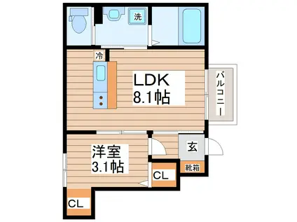 マノアーレ名取駅西 B(1LDK/1階)の間取り写真