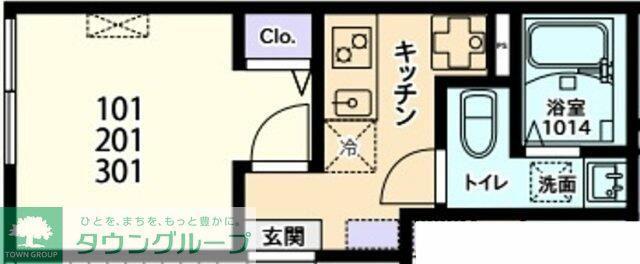 パークテラス大和(1K/3階)の間取り写真