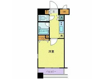 セルカディア港区芝浦(1K/2階)の間取り写真