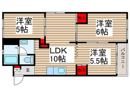 小金原第3コーポラス(3LDK/2階)の間取り写真