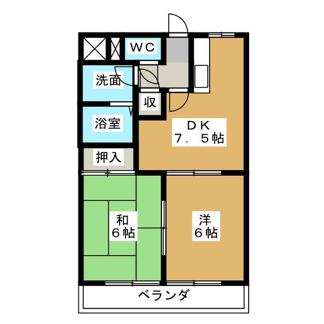 ピースハイツ(2DK/4階)の間取り写真