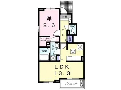 アリエッタII(1LDK/1階)の間取り写真