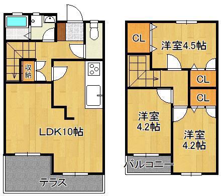 藤原テラスハウスA(3LDK/1階)の間取り写真