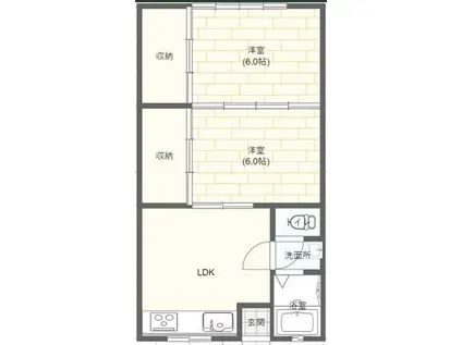 むつのぶ第2ビル(2LDK/2階)の間取り写真