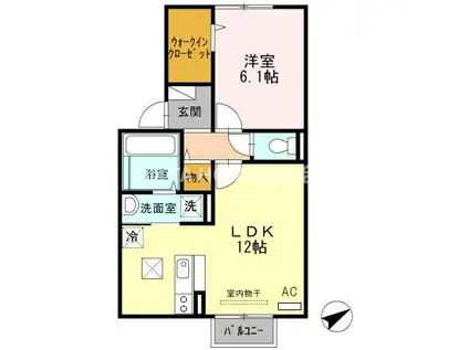 サニークレスト三和(1LDK/1階)の間取り写真